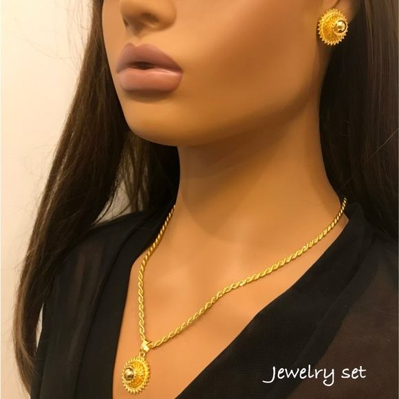 Gold Jewelry Set for Women, African Jewelry Set, Gold Necklace, Gold Earrings - Picture 1 of 9